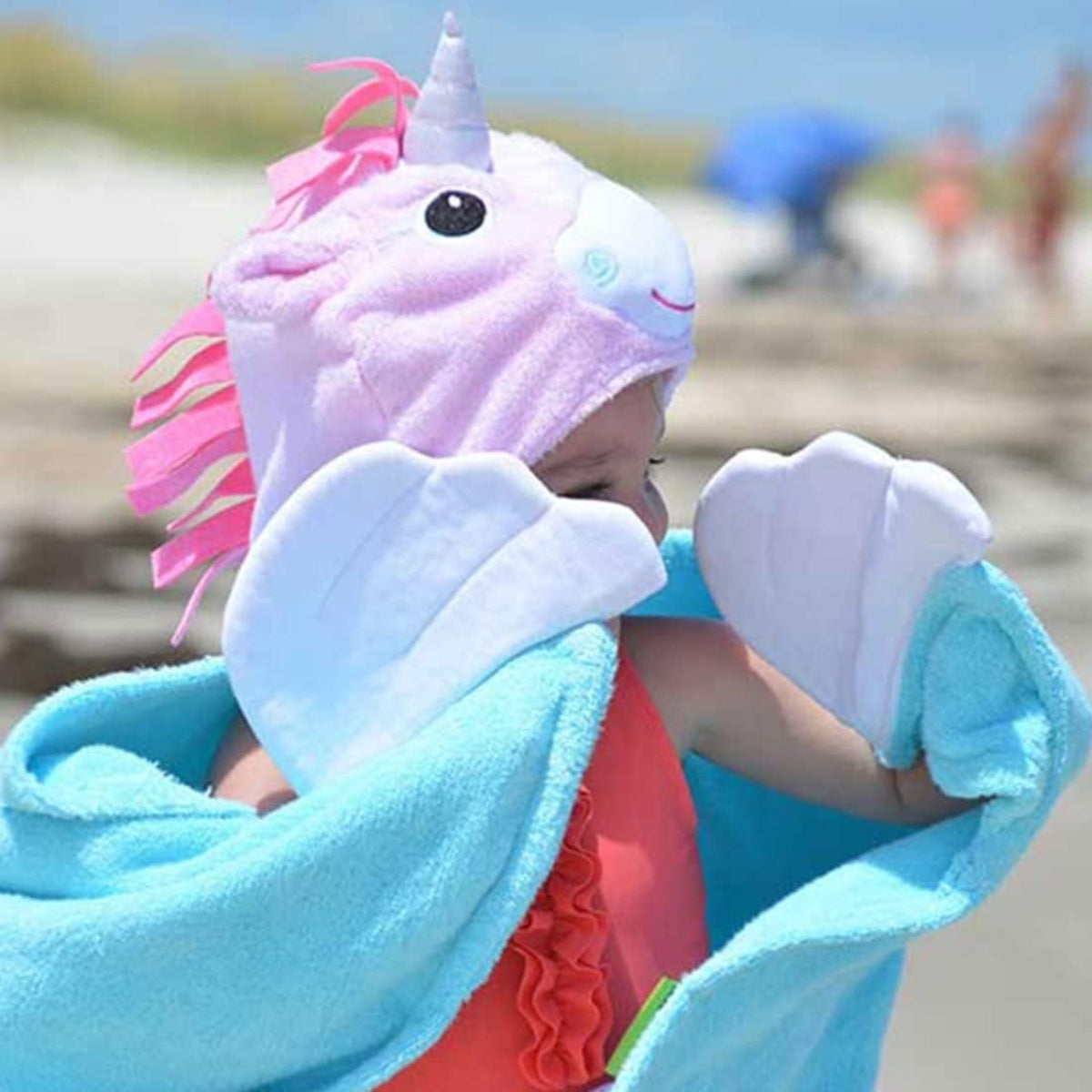 Zoocchini Kids Plush Terry Hooded Bath Towel - Allie the Alicorn - Playful & Whimsical Design