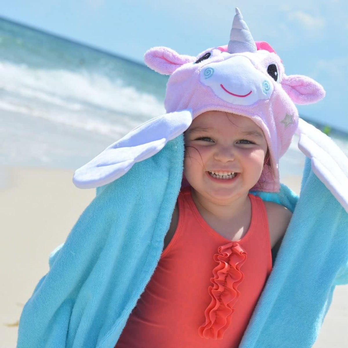 Zoocchini Kids Plush Terry Hooded Bath Towel - Allie the Alicorn - Soft & Absorbent Comfort